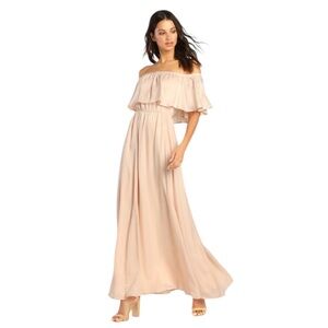 Lulus Blush Peach Off Shoulder Maxi Dress Satin Small New Gown